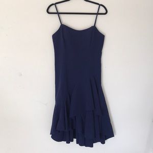 Navy high/low ruffle cocktail dress